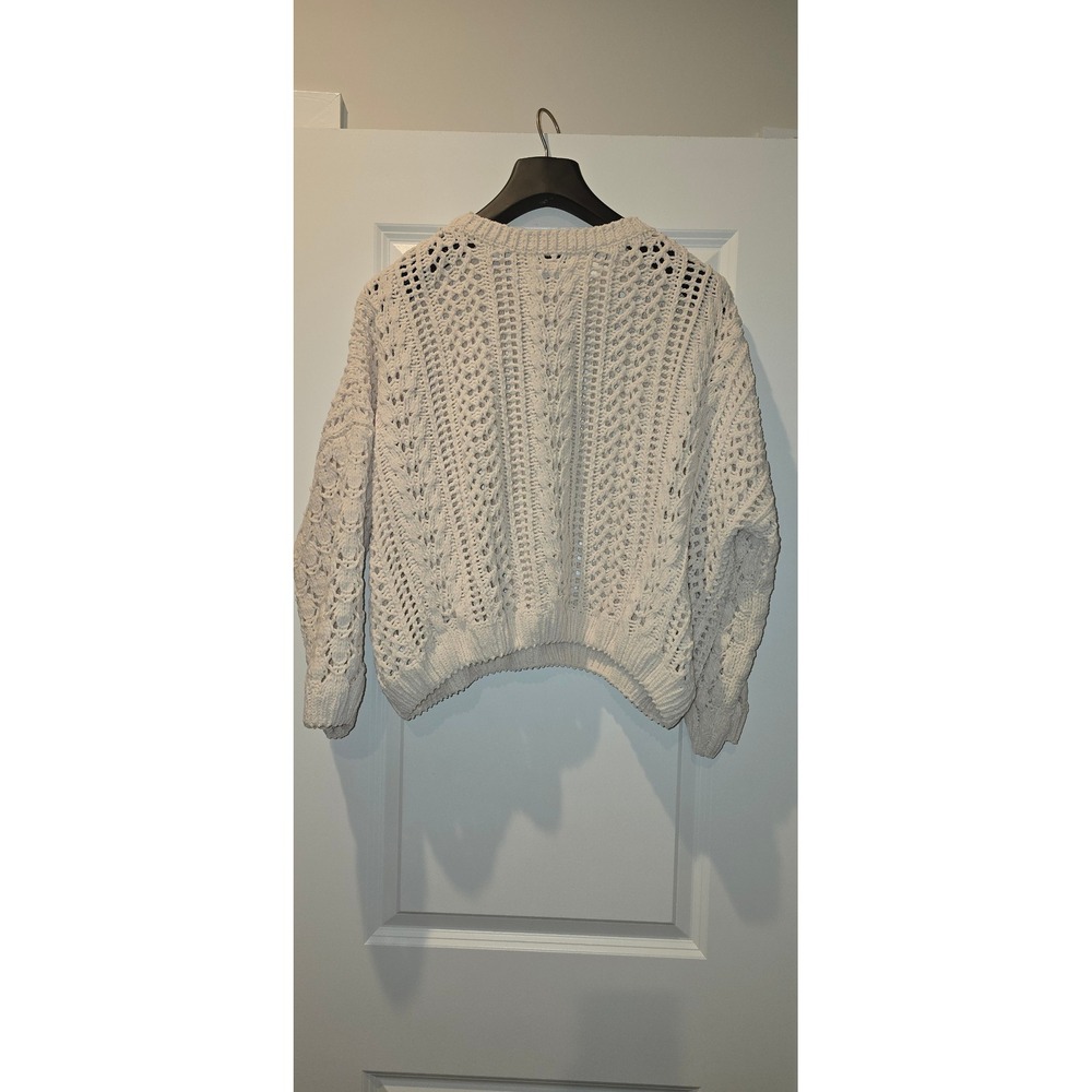 Forever 21 Womens Cream Chenille Open‎ Knit Crochet Pullover Sweater Large